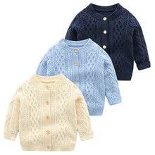 Cárdigan de punto para bebés y niños, suéter liso hecho a mano, cárdigan de un solo pecho, ropa para recién nacidos