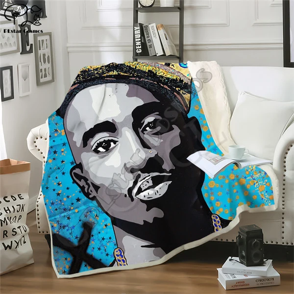 

Plstar Cosmos Hip Hop Rapper 2Pac funny character Blanket 3D print Sherpa Blanket on Bed Home Textiles Dreamlike style-3