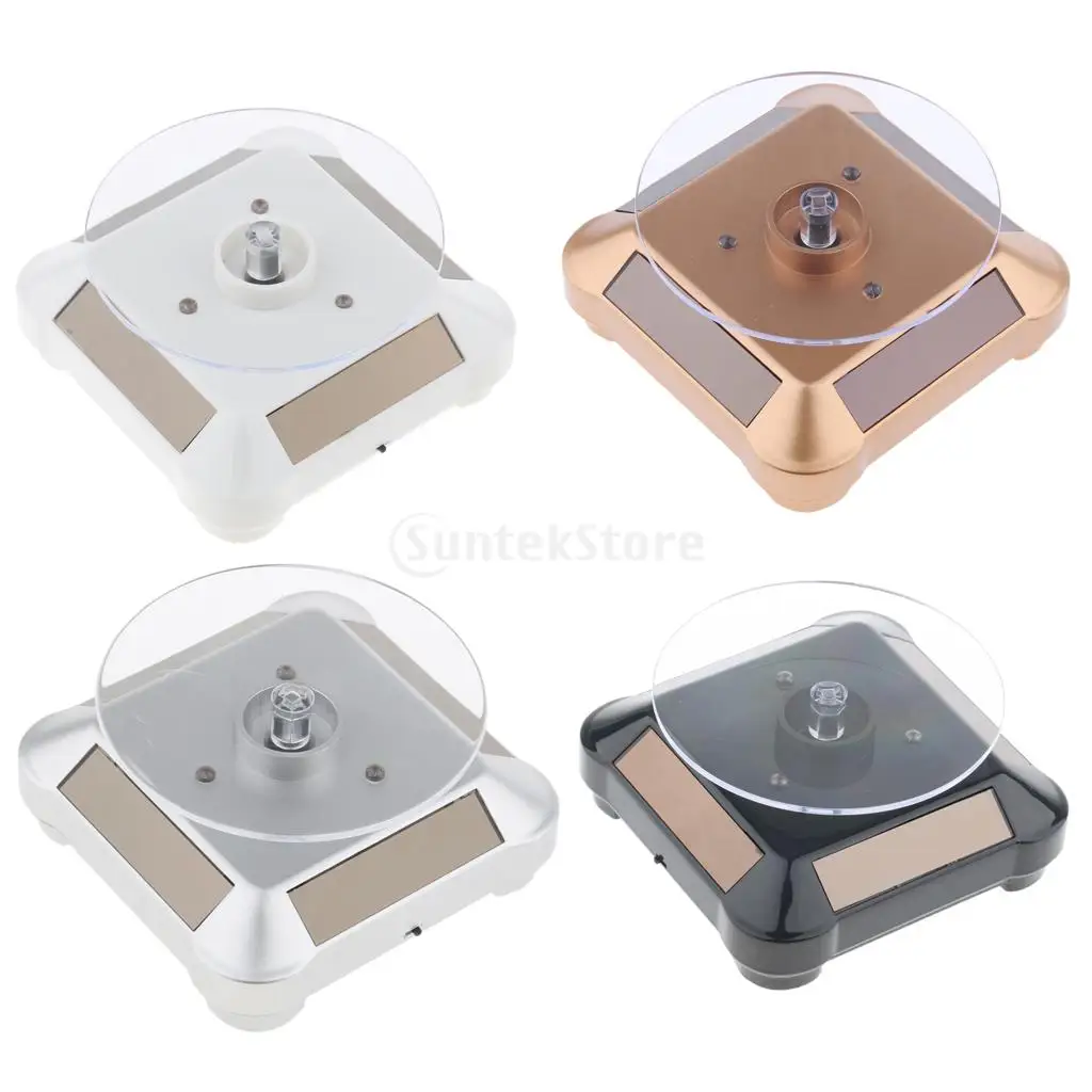 Solar Powered / Battery Rotating Display Stand Turntable with LED Light for Jewelry Watch 360 Degree Rotating Display Stand Solar Powered / Battery Rotating Display Stand Turntable with LED Light for Jewelry Watch 360 Degree Rotating Display Stand