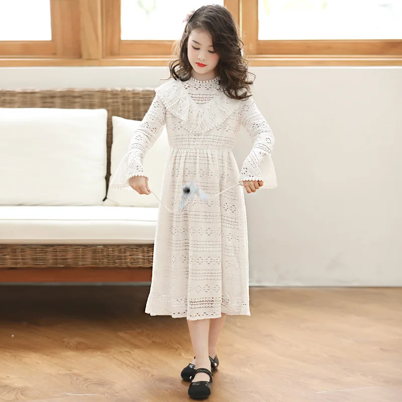 

New Girls Lace Dress Spring Autumn Bohemian Long Dress Teen Girls Party Clothes Princess Dresses Long Sleeve Dress VestidosCl050