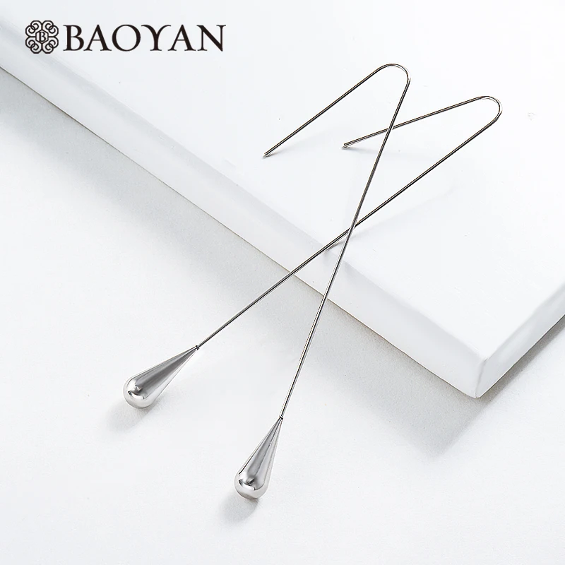 SSEGG143-15862 Baoyan модные золотые Висячие Подвесные серьги элегантные Геометрические круглые длинные серьги винтажные золотые серьги из нержавеющей стали для женщин - Окраска металла: SSEGG143-15862