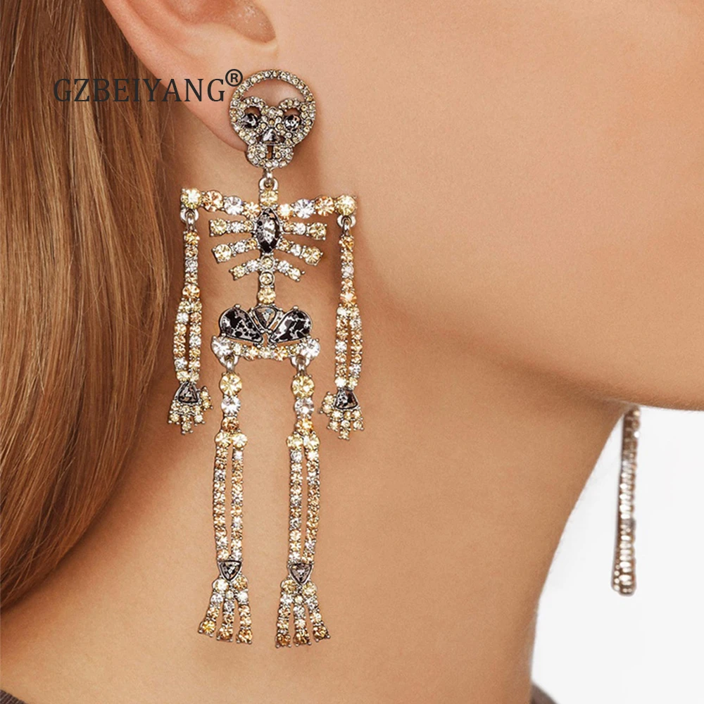 

GZBEIYANG Halloween Spoof Unique Funny Earrings 2019 Bling Bling Skeleton Stud Earrings for Hip Hop Women Jewelry Gift Wholesale