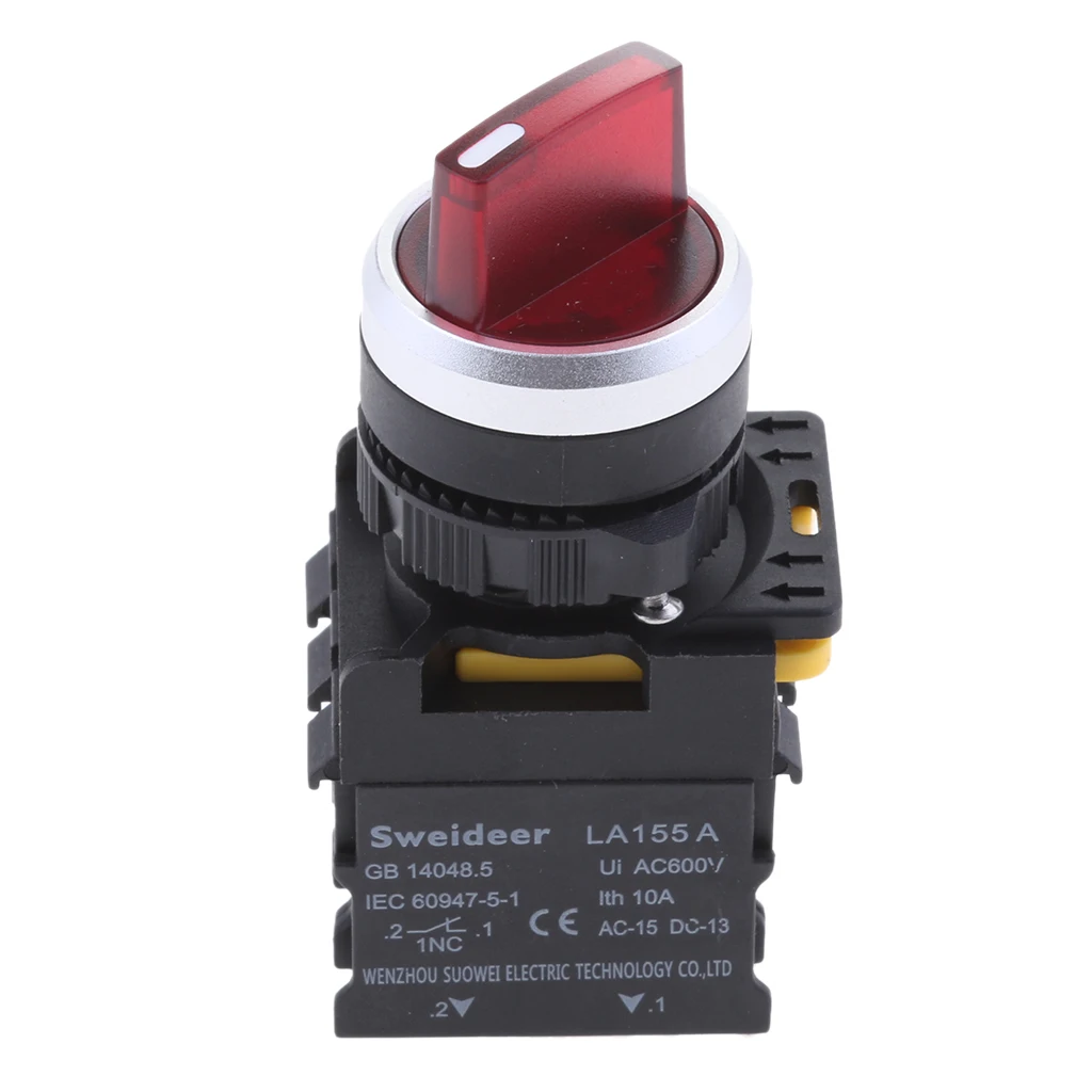 LA155A Ui 600V 10A поворотный переключатель 1NO 1NC DPST фиксация 22 мм светодиодный свет