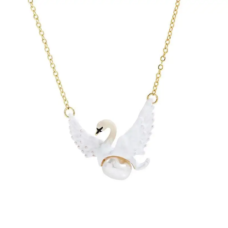 Роскошные Дизайнерские эмалированные глазурь Белый лебедь женские серьги-гвоздики ожерелье ювелирные изделия Вечерние