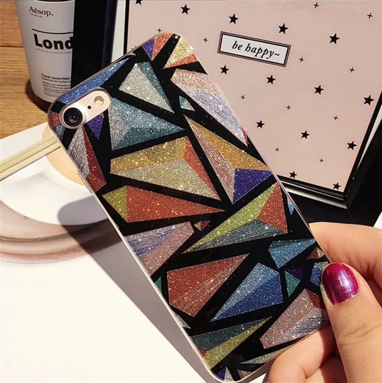 

case for iPhone 11 XR 7 8 11 Pro Max X XS Max Plus 6 6s cover Luxury glitter Geometric Protective Case All-Inclusive Soft