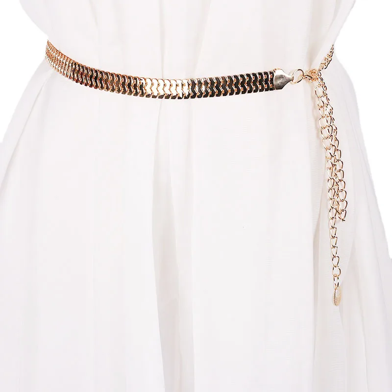 

Women Fashion Golden Metal Keychain Corset Belt Bohemian Dress Waist Chain Cinch Waistband Decoration Jewelry Clothes Accessory
