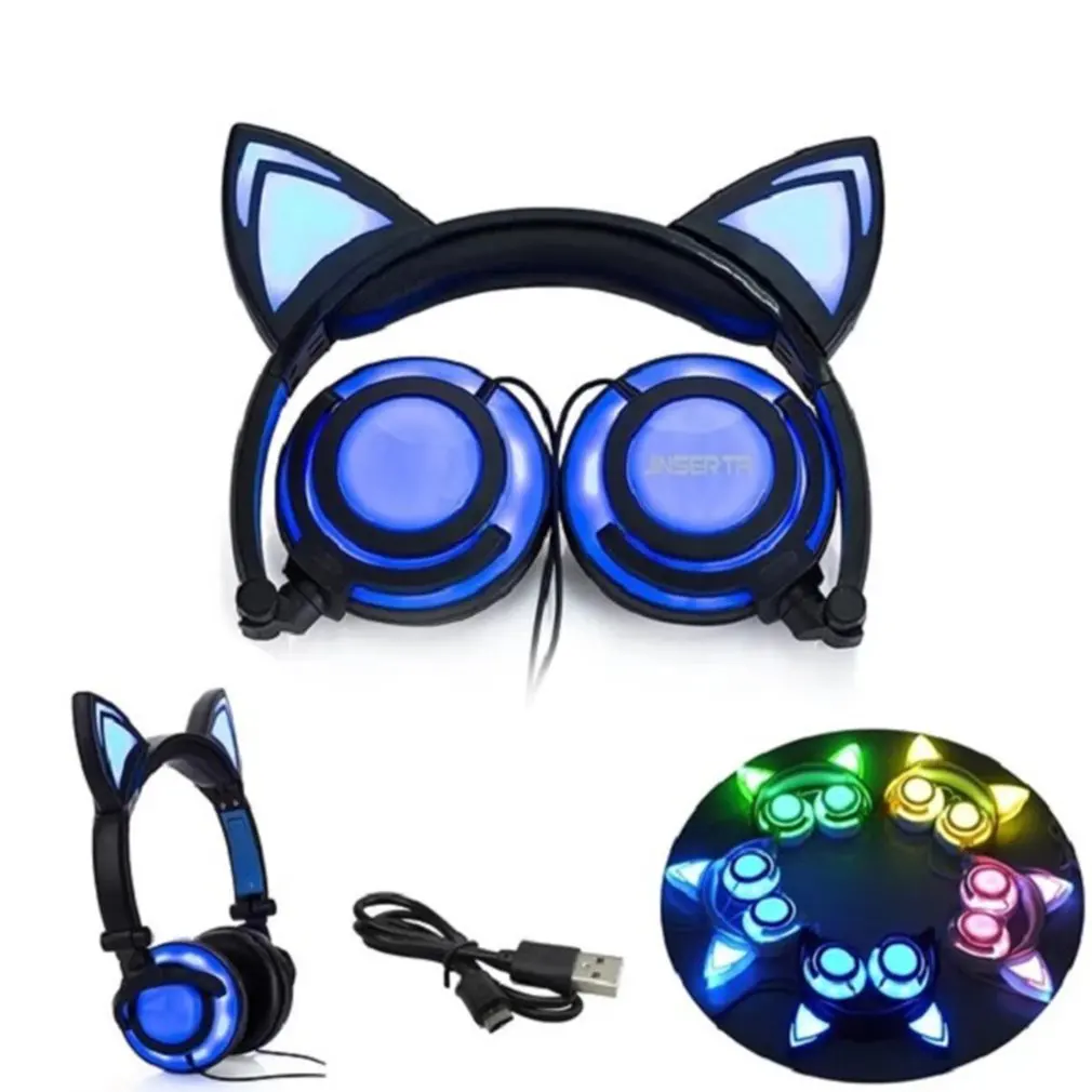 2020 Cat Ear headphones LED Ear headphone cat earphone Flashing Glowing Headset Gaming Earphones for Adult and Children