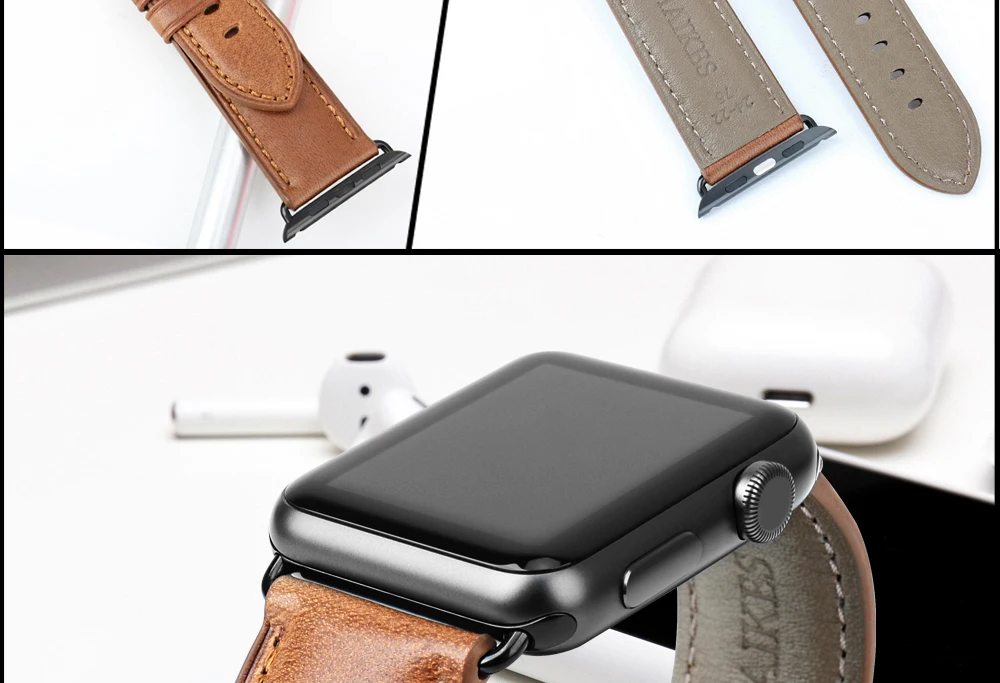 MAIKES из натуральной кожи ремешок для наручных часов для Apple Watch, версии 44 мм, 42 мм, 40 мм, 38 мм, версия 4/3/2/1 Для мужчин и Для женщин наручных часов iWatch, ремешок для часов