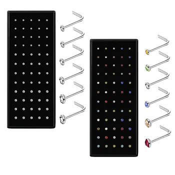 

60 PCS Boxed L-Shape Nose Stud Set With Crystal Body Piercing Gun Kit Fake Nose Ring Stainless-Steel Needle Hoop Pack Jewelry
