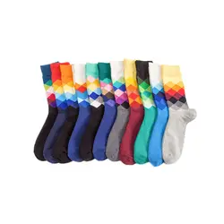 Мужские носки из хлопка, мужские носки с геометрическим рисунком, цветные носки с ромбами, носки без пятки, Модные дышащие носки из чесаного