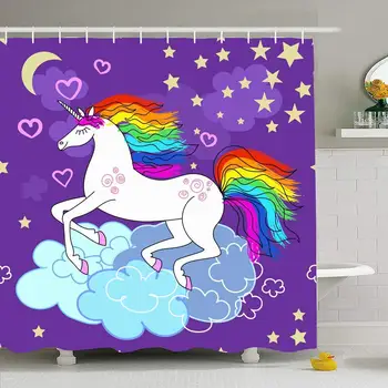 

Shower Curtain Set with Hooks 72x72 Horse Beautiful Rainbow Unicorn Design Cute Texture Sky Drawn Nature Star Baby Textures Moon