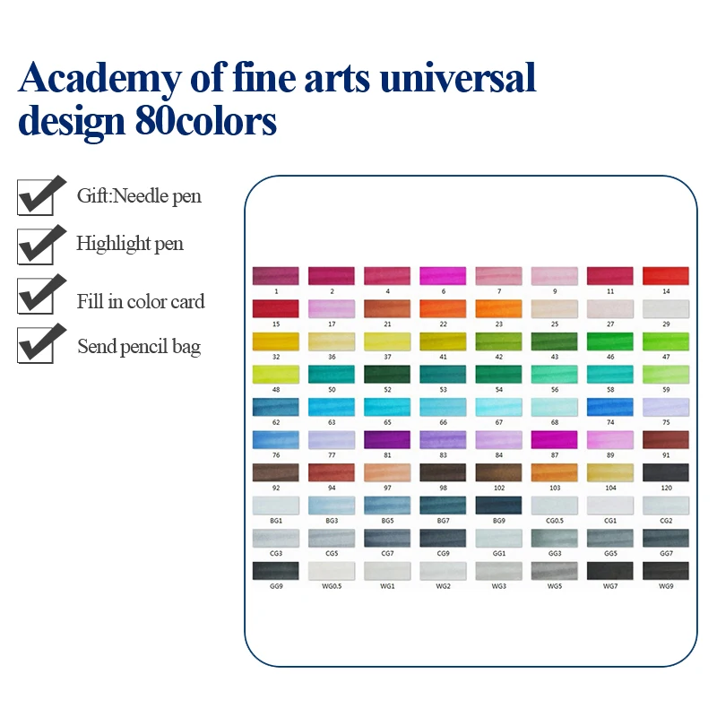 Art-Academy-80colors STA 3203 маркер для рисования набор двойной головой художественный эскиз жирной на спиртовой основе Маркеры Ручка 30/36/40/48/60/80/128/201 Цвета для анимации - Цвет: Art-Academy-80colors