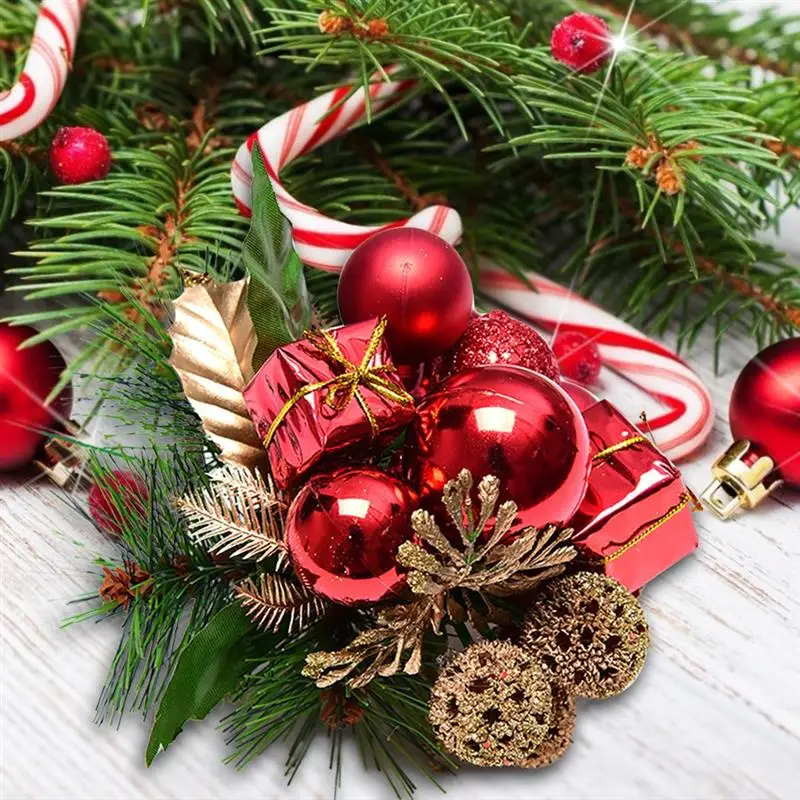 Artificial Pip Berry Picks Fruit Flower Stamens Christmas Pick Glitter Ball Gift Box Artificial Pine Pick Christmas Decoration