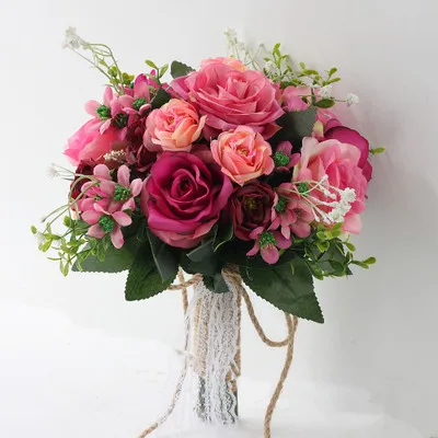 1PC Silk Rose Bouquet Bride Artificial Holding Flower Wedding Decorative Simulation Flowers - Цвет: rose red