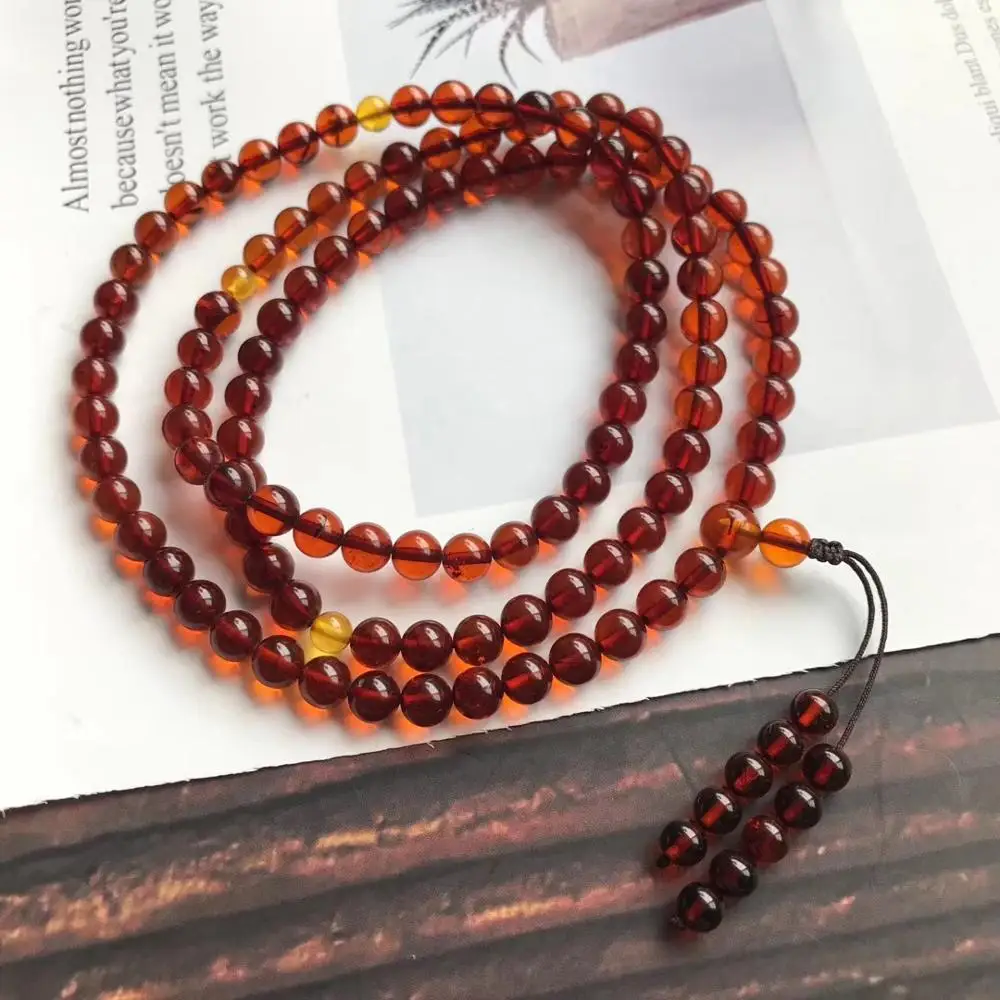 

5.5mm Certificate Natural Blood Red Amber Women 108 Prayer Round Beads Bracelet Stretch Crystal Stretch Bracelet Healing Stone