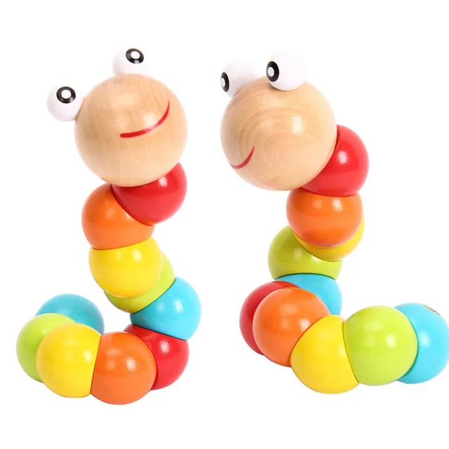 Montessori Baby Wooden Toys Worm Eat Fruit Cheese Wood Toys Baby Kids Educational Toys Rope-piercing Montessori Toys Gifts 6