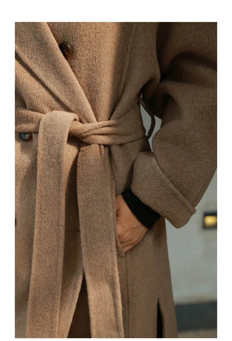 wool coat warm winter beige camel oversize maxi long outfit Wool Blends coat high quality