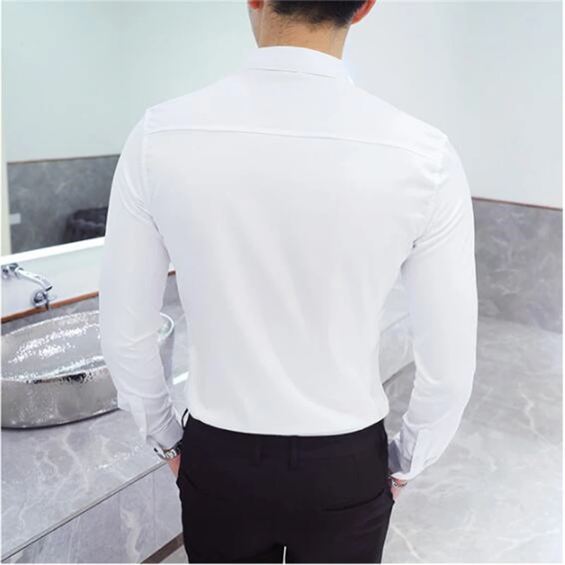 QJ Cinga Брендовые мужские рубашки, деловые Свадебные вечерние рубашки с вышивкой тонкий дизайн