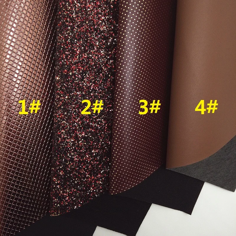 BROWN Glitter Fabric, Gold Dots Faux Fabric, Mermaid Synthetic Leather Fabric Sheets For Bow A4 21x29CM Twinkling Ming XM738 - Цвет: 1 set