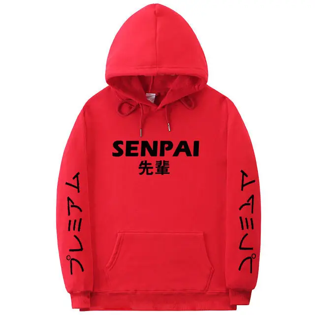 Red Black Модная Японская уличная толстовка с капюшоном SENPAI несколько цветов для мужчин и женщин пуловер sudadera hombre черный 2XL JA299 - Цвет: Red Black