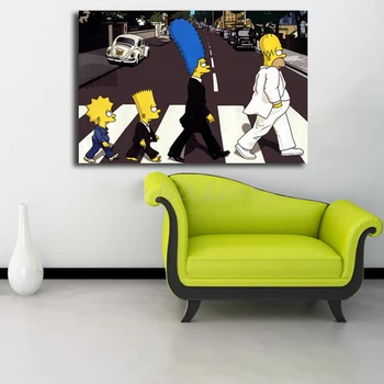 

Simpsoning Abbey Road Bart Homer Marge Canvas Painting Print Living Room Home Decor Modern Wall Art Oil Painting Poster Artwork