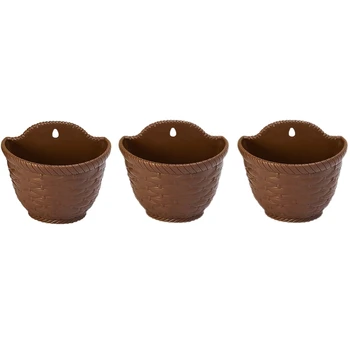 

ELEG-Imitation Rattan Wicker Hanging Basket Holder Half Round Planter Vase Garden Porch Home Office Decor