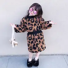 Лидер продаж; платье с леопардовым принтом для девочек; детское модное утепленное платье; детское свободное платье с высокой талией; Одежда для девочек; ws1305