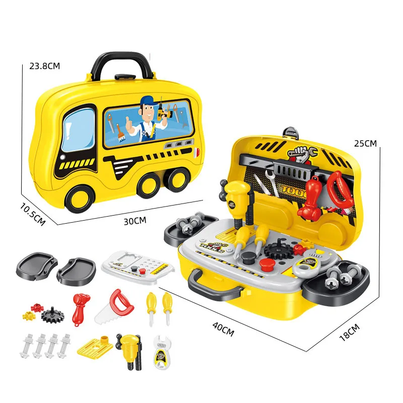 Kids Toolbox Kit Boys Simulation Repair Tools Plastic Drill Game Educational Learning Engineering Puzzle Toys Set With Box