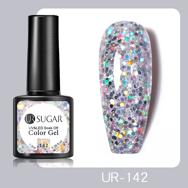 UR SUGAR 7.5ml Pink Reflective Glitter Gel Nail Polish Silver Purple Sequins Soak Off UV Gel Nail Art Manicuring Nail Gel UR-142