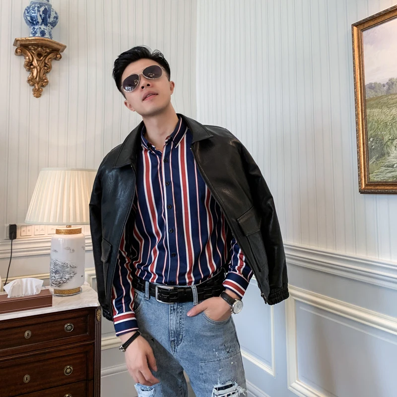 Vertical Stripe Shirt Men Long Sleeve Camisa Social Masculina Chemise Homme New Striped Shirt Men Slim Fit Vintage Flower Shirt