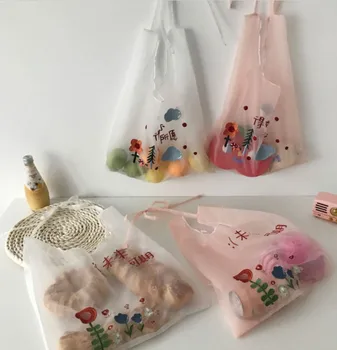 

New Small Fresh Mesh Shoulder Bag Female Embroidery Girly Translucent Organza Hand Bag Protection Convenient Shopping Bag