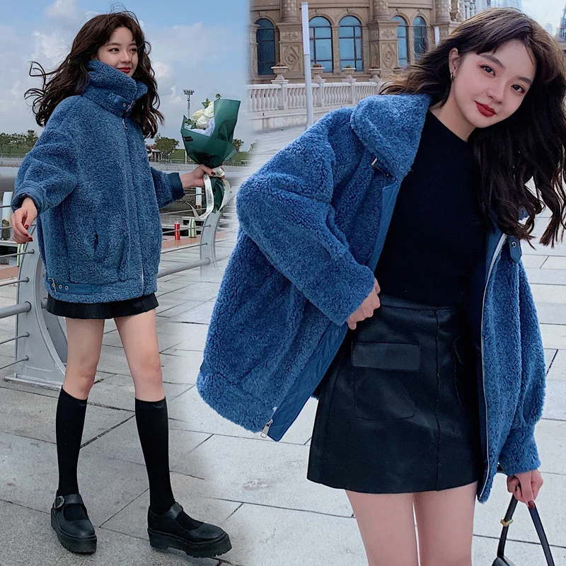 

Photo Shoot 2019 Winter New Style Lambs Wool Coat Korean-style Short Fashion Loose Fur Thick Cotton-padded Clothes