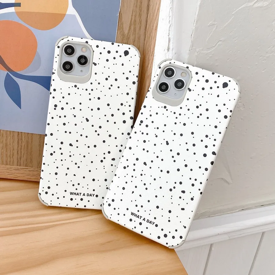 

Polka Dots leather Shockproof Soft Silicone PU Phone Cases for iphone 11 12 Pro Max X XR XS 7 8 Plus fashion Black White Cover