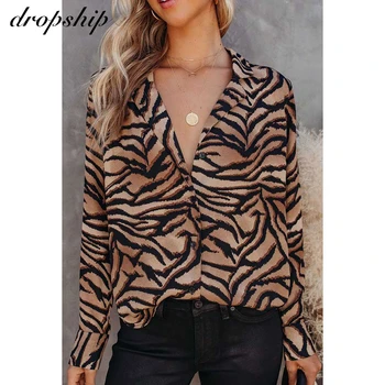 

Chiffon Blouse Long Sleeve Sexy Leopard Print Blouse Turn Down Collar Lady Office Shirt Tunic Casual Loose Tops Plus Size Blusas