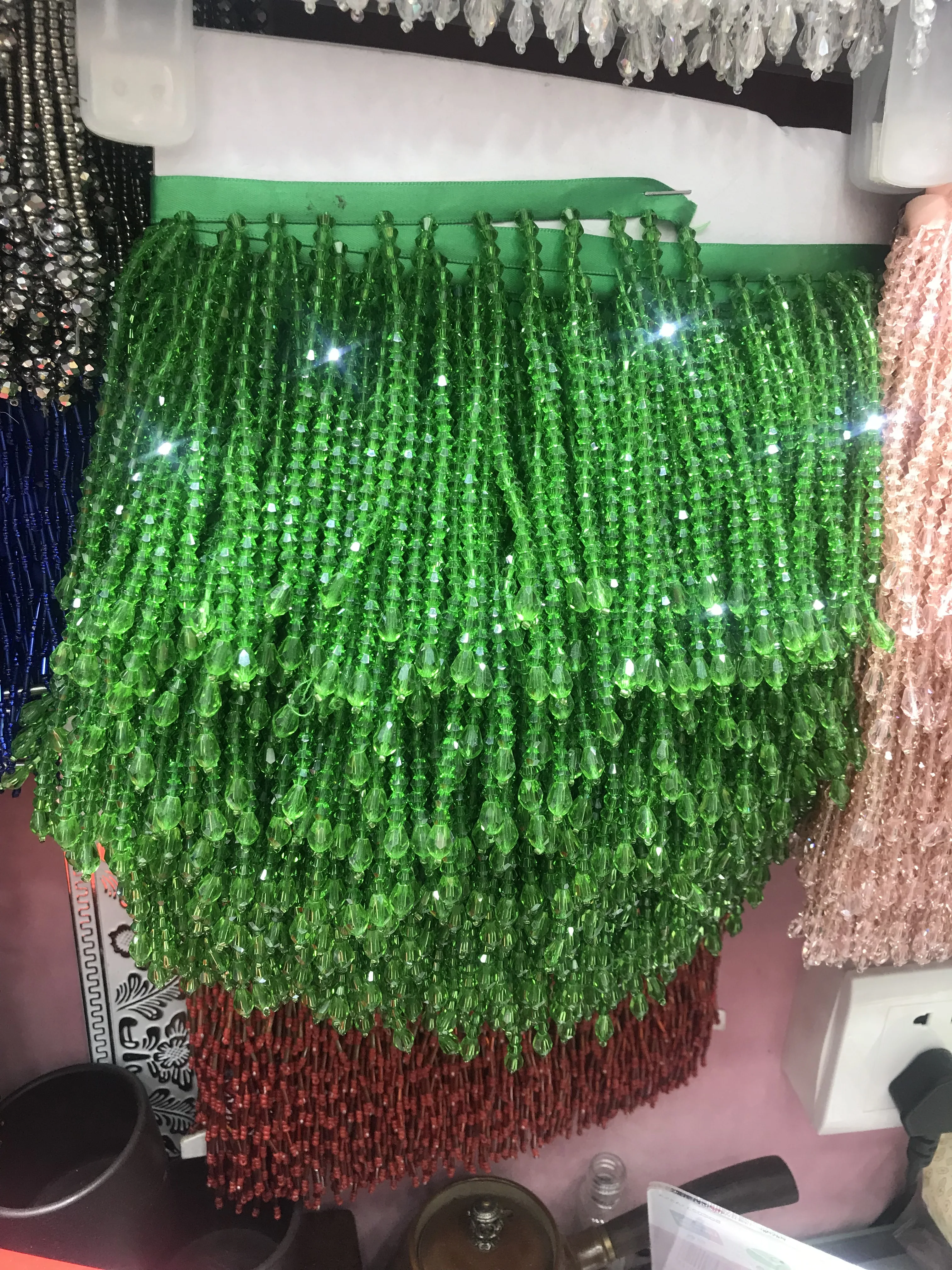 

8-10cm wide 5 yards green Fully Handmade Beaded Fringe