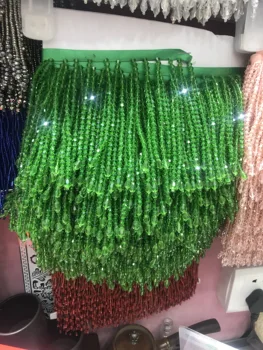 

8-10cm wide 5 yards green Fully Handmade Beaded Fringe