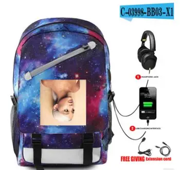 

32 colors Mochilas Ariana Grande fashion versatile student USB charging backpack slash with chain backpack computer backpack