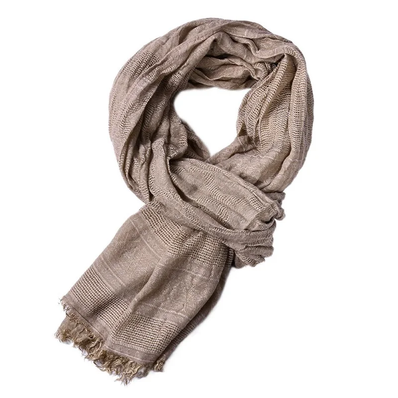 Осенний и зимний шарф из хлопка и льна для мужчин сплошной цвет мятая теплая шаль короткая бахрома мужские длинные шарфы 190X90 см - Цвет: light khaki