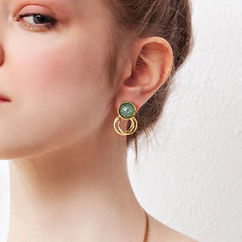 

Minimalist Geometrical Round Circle Staggered Inlay Green Crystal Earrings For Women Trendy Delicate Small Metal Earrings