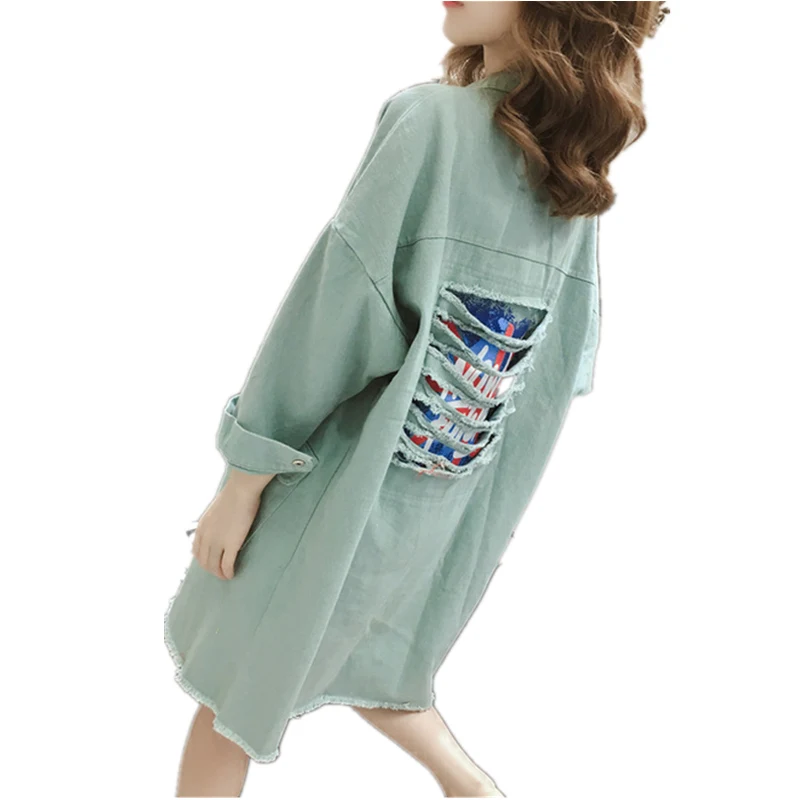 

2020 Spring Streetwear Sequin Holes Long Denim Jacket Fashion Loose Jeans Jackets Women Harajuku Candy Color Female Basic Coats