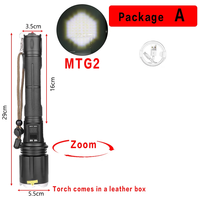 Шестигранный светодиодный фонарь MTG2 с бесступенчатым зумом, дальний фонарь с ЖК-дисплеем, умный чип с управлением, аккумулятор 18650/26650 для кемпинга - Испускаемый цвет: Package A-MTG2