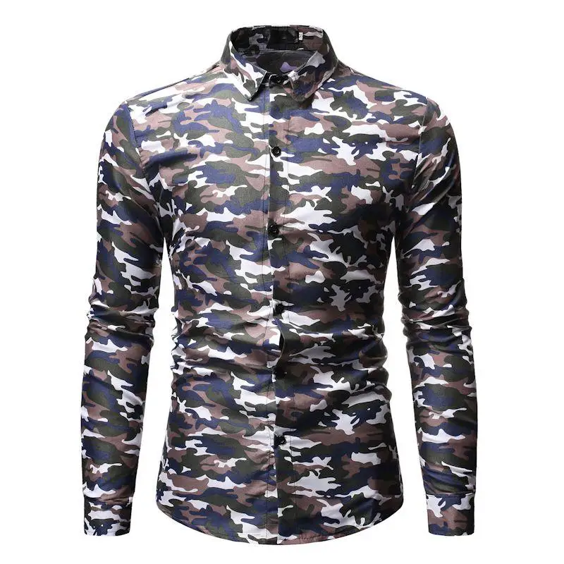 

Camouflage Men's Shirt Long sleeve Lapel Collar Casual Blouse Men New Social Shirt for Male