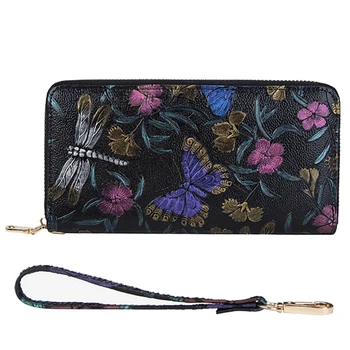 

Genuine Leather Women's Printing Pattern Clutch Wallet Multi Slots Zipper Card Holder Casual Long Coin Purse Ladies Phone Bag