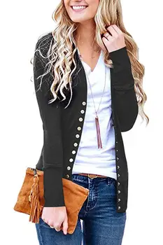 

Short Solid Color V Neck Long Sleeve Button Cardigan Jacket Women