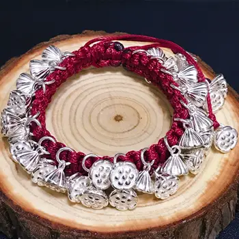 

Angela's original jewelry] 925 pure silver Duofu Lianpeng Wine Red Silver Bracelet Silver hand rope