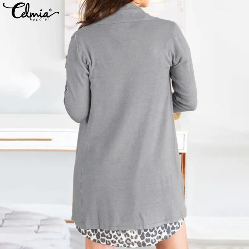 Women Cardigan Kimono Celmia 2019 Autumn Winter Jumper Long Sleeve Tops Elegant Knitted Outerwear Sweaters Plus Size Pull Femme