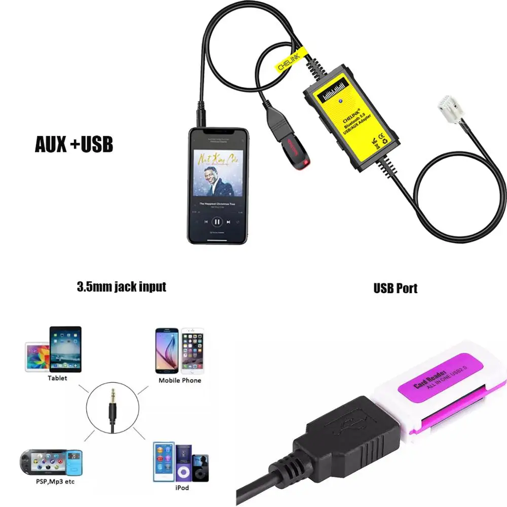 Автомобильный MP3 плеер CHELINK 12 контактный адаптер Bluetooth 5 0 3 мм Интерфейс сменный CD