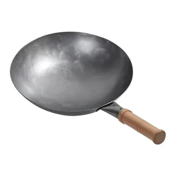 

1Pcs Chinese Traditional Iron Wok Handmade Hammering Large Wok&Wooden Handle Non-stick Wok Wrought Iron Kitchen Cookware