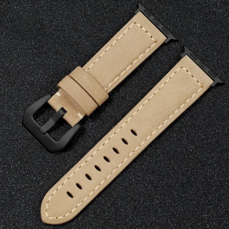 DIMU масло воск кожаный ремешок для наручных часов Apple Watch, версии 5/4/3 38 мм 42 мм для наручных часов Apple Watch, ремешок для iWatch, версия 40 мм 44 мм часы браслет - Цвет ремешка: Light yellow-Black