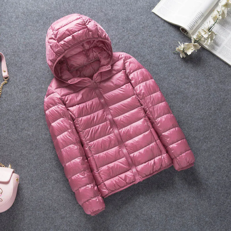 Pink Осенние женские куртки пальто ультра тонкий зимний пуховик женский теплый женский жакет Большой размер с капюшоном Женская парка - Цвет: Pink